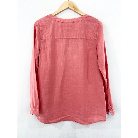 J. JIll Salmon Pink Linen Top size Small Lagenlook Boho Breezy Coastal - Picture 3 of 8